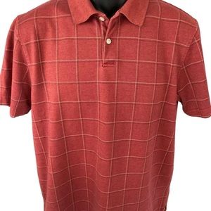 Van Heusen Polo Shirt Men's Large Copper Orange White Black Checkered